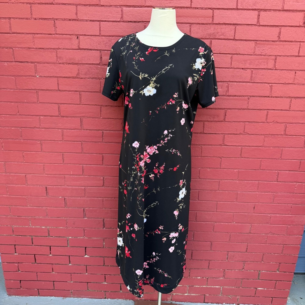 Vtg 90s Notations Clothing‎ Co. XL Floral Dress Midi Short Sleeve Cottagecore